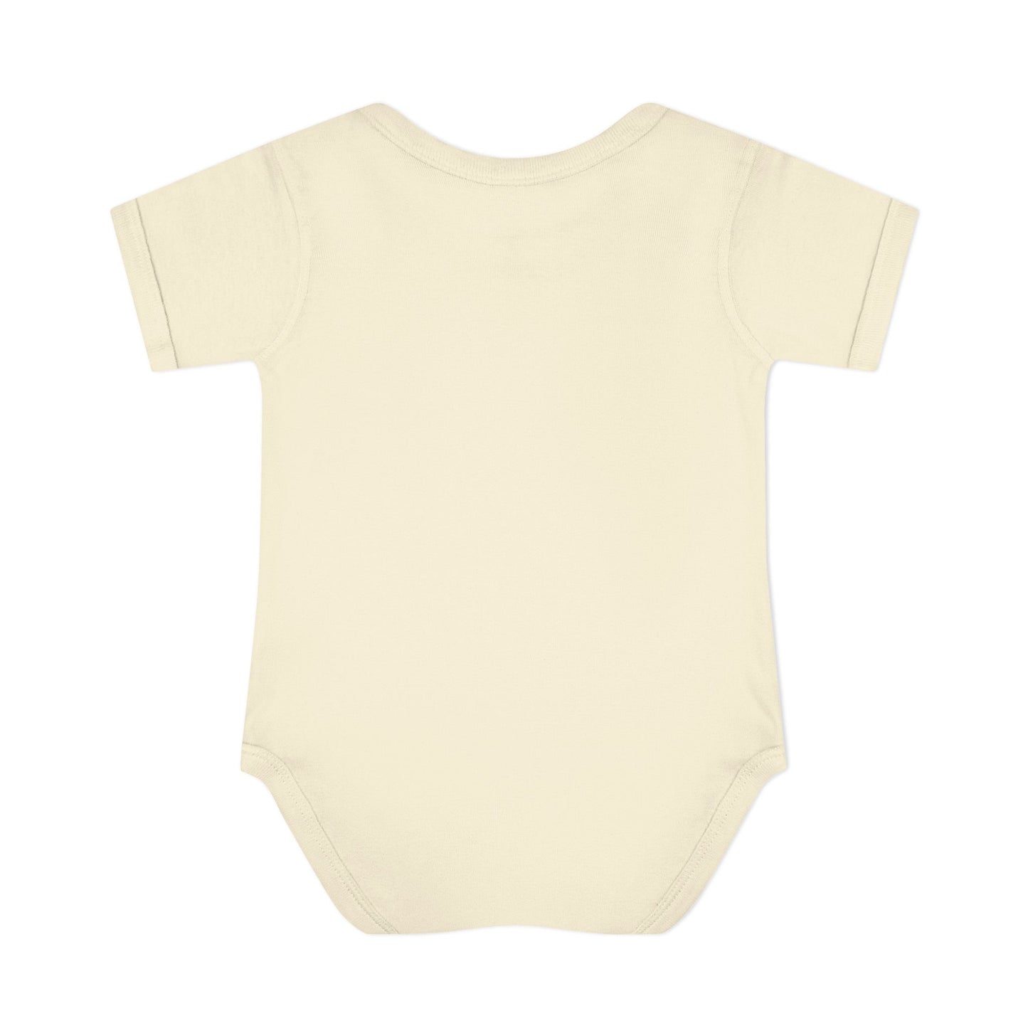 Beige baby onesie on a white background