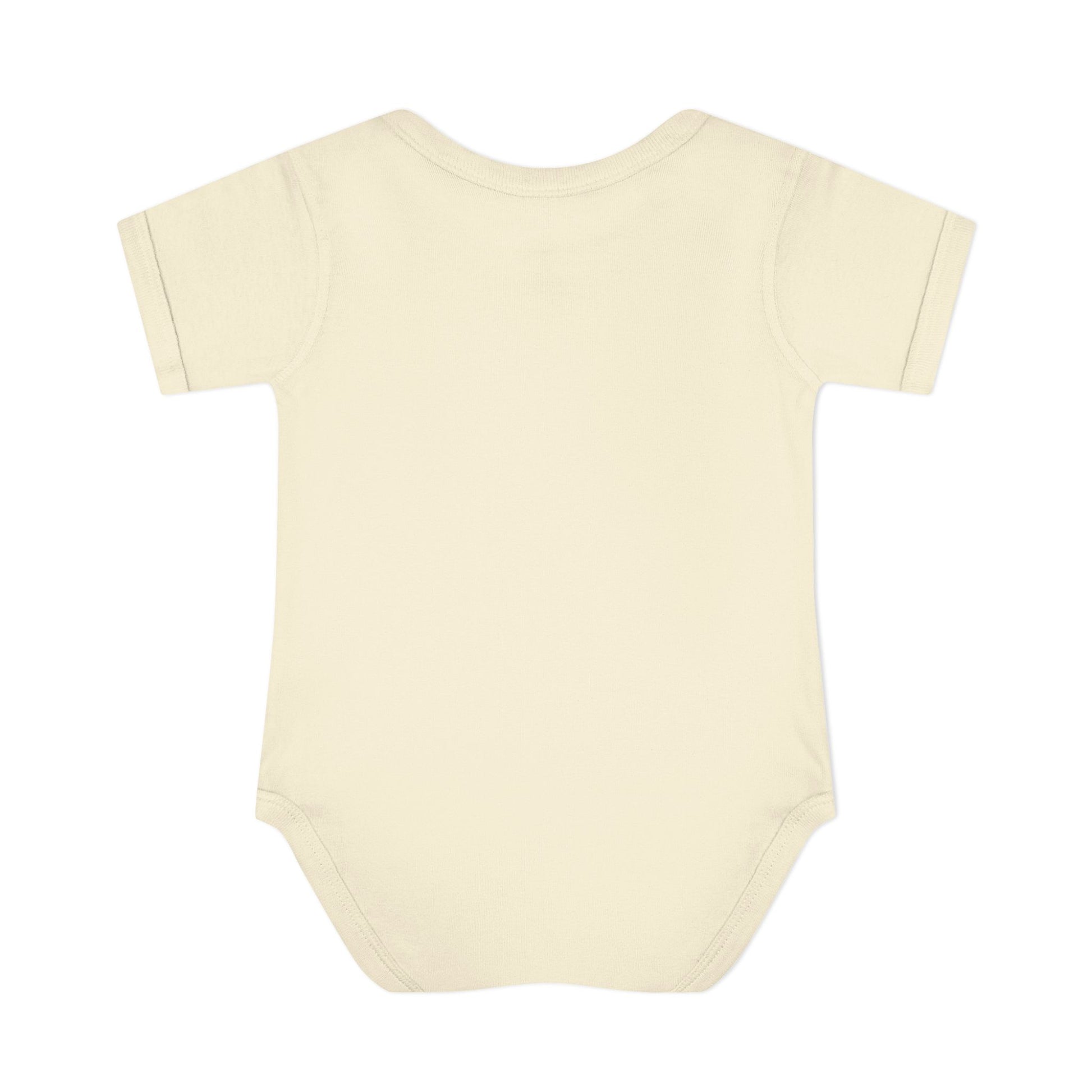 Beige baby onesie on a white background