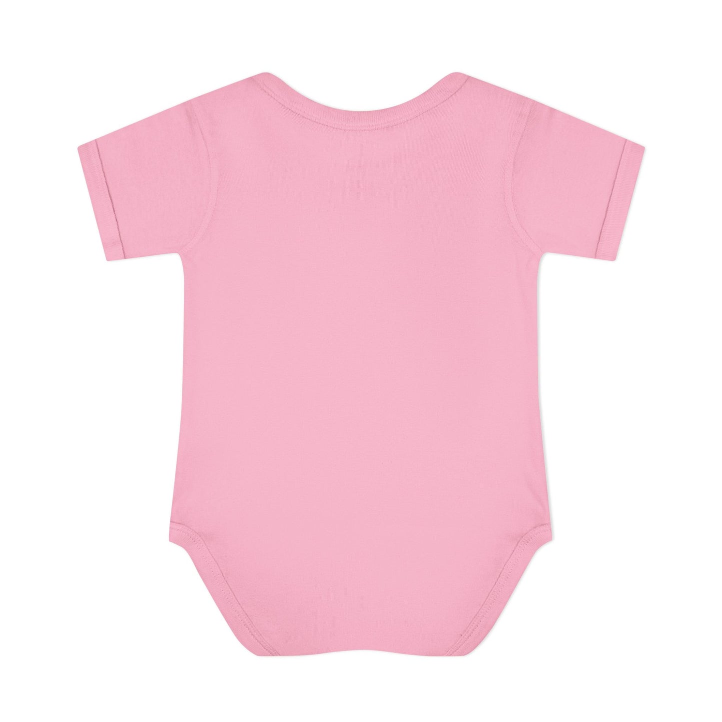 Pink baby onesie on a white background