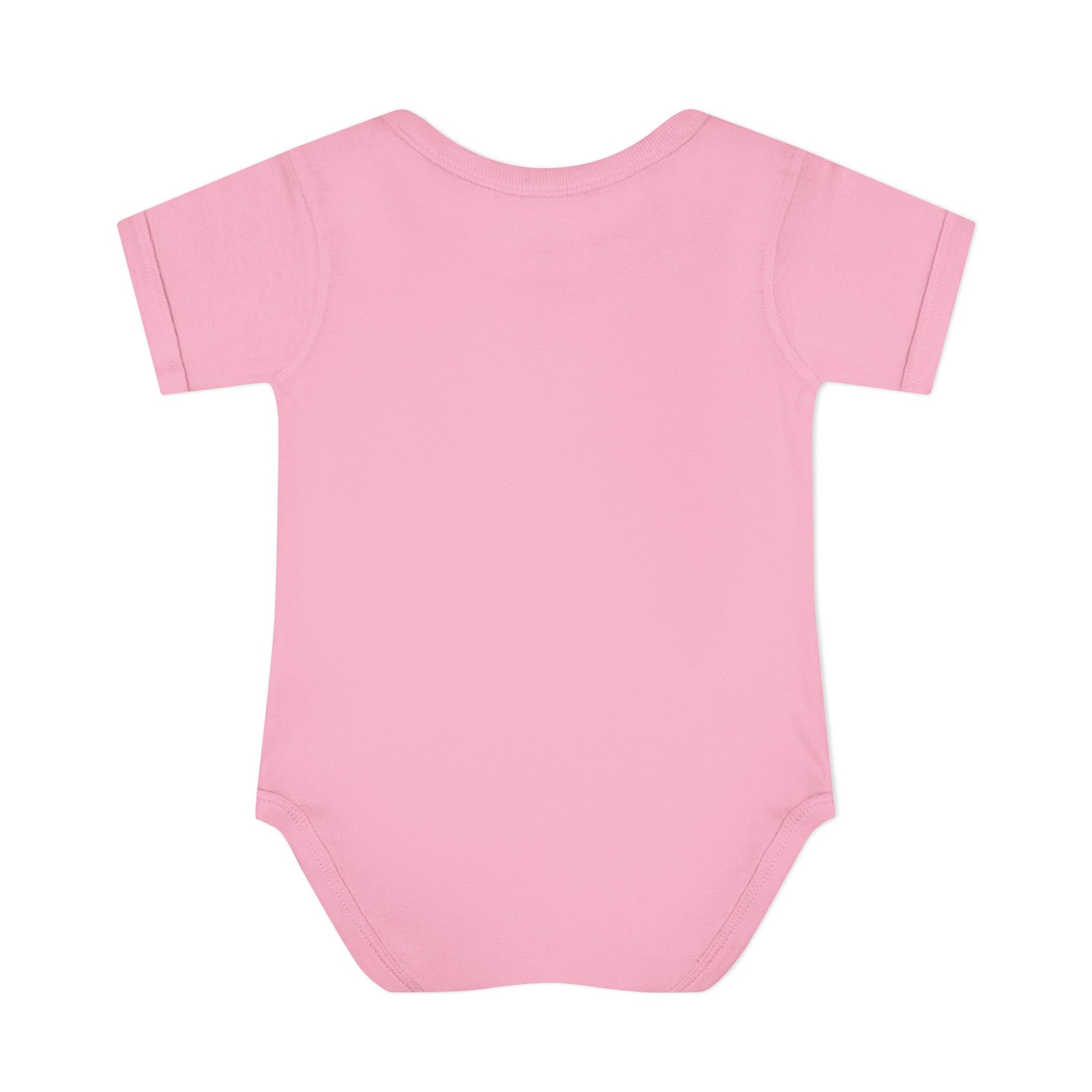 Pink baby onesie on a white background