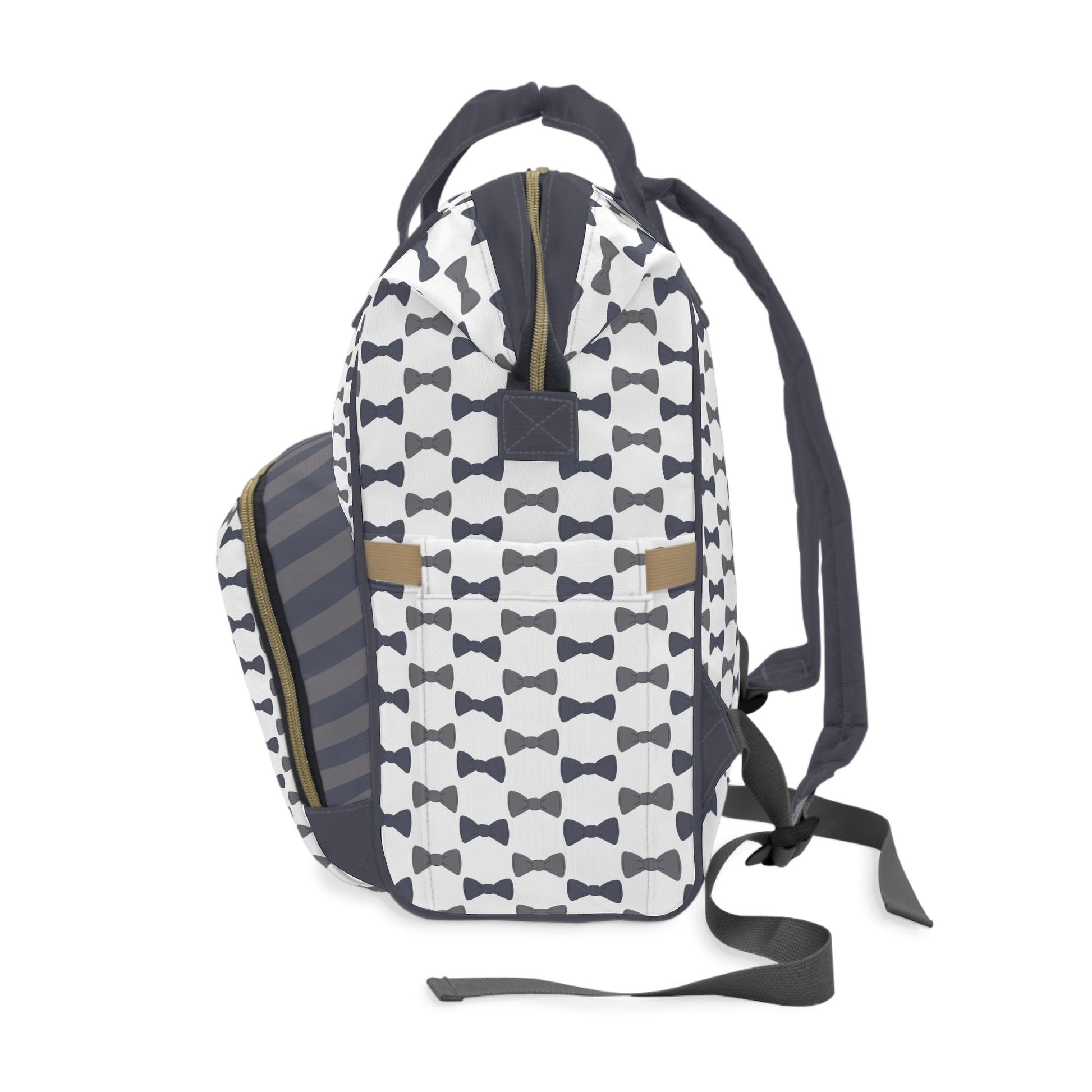 Backpack with bow tie pattern on a white background