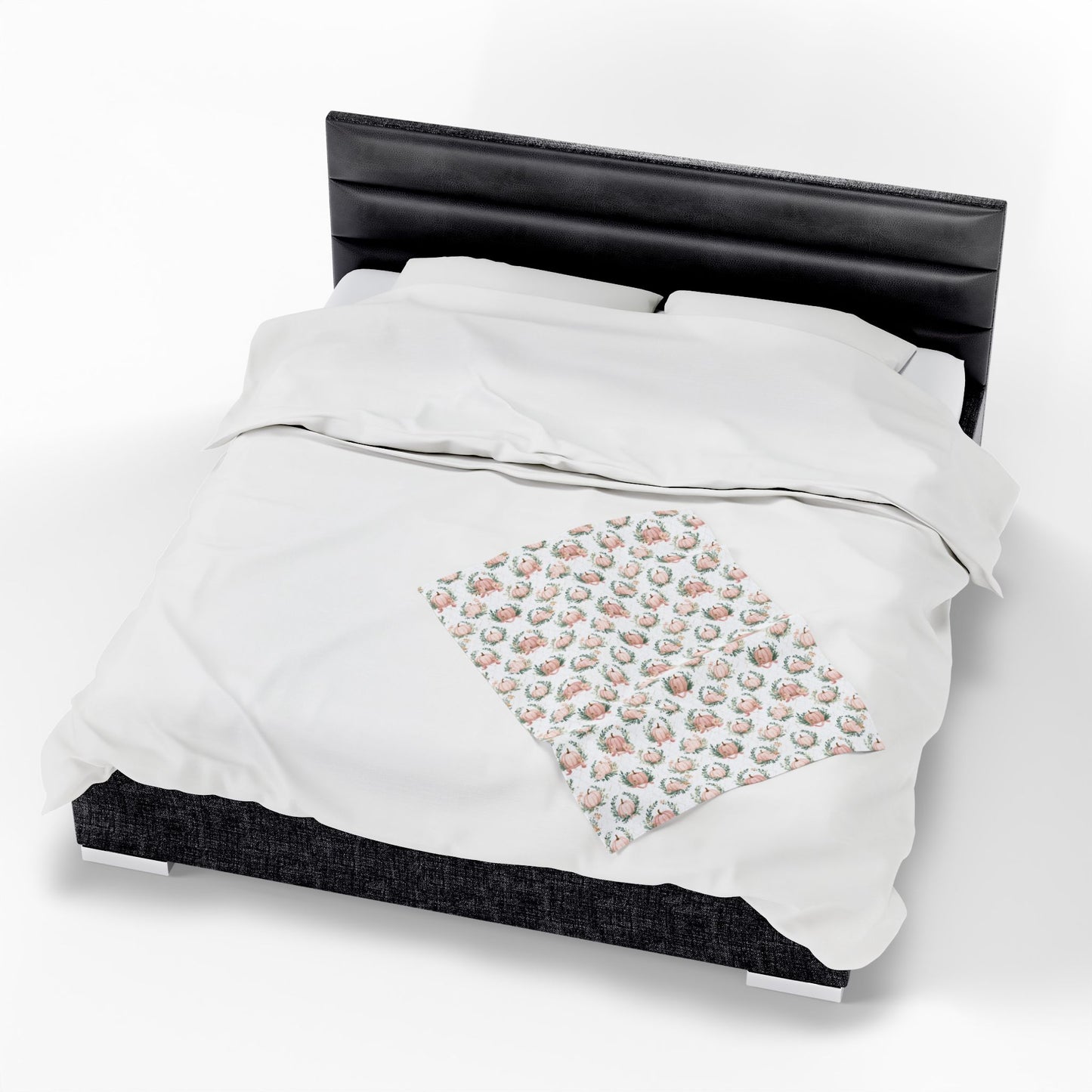 Velveteen Plush Blanket - Cozy Floral Home Decor Gift - Elegant Pumpkin Design