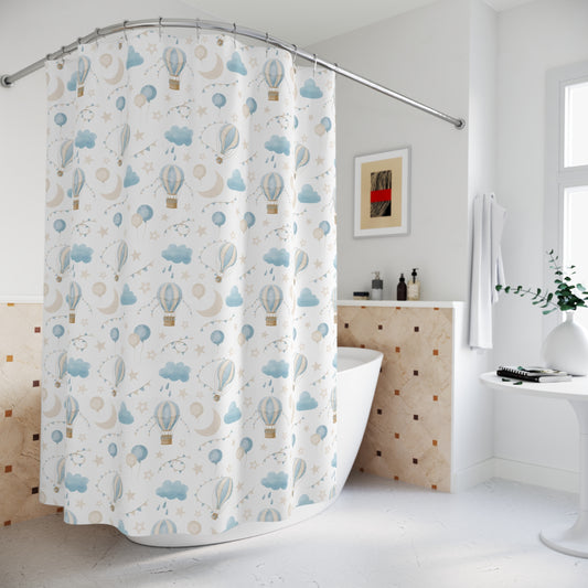 Child's Shower Curtain - Blue Air Balloons Design