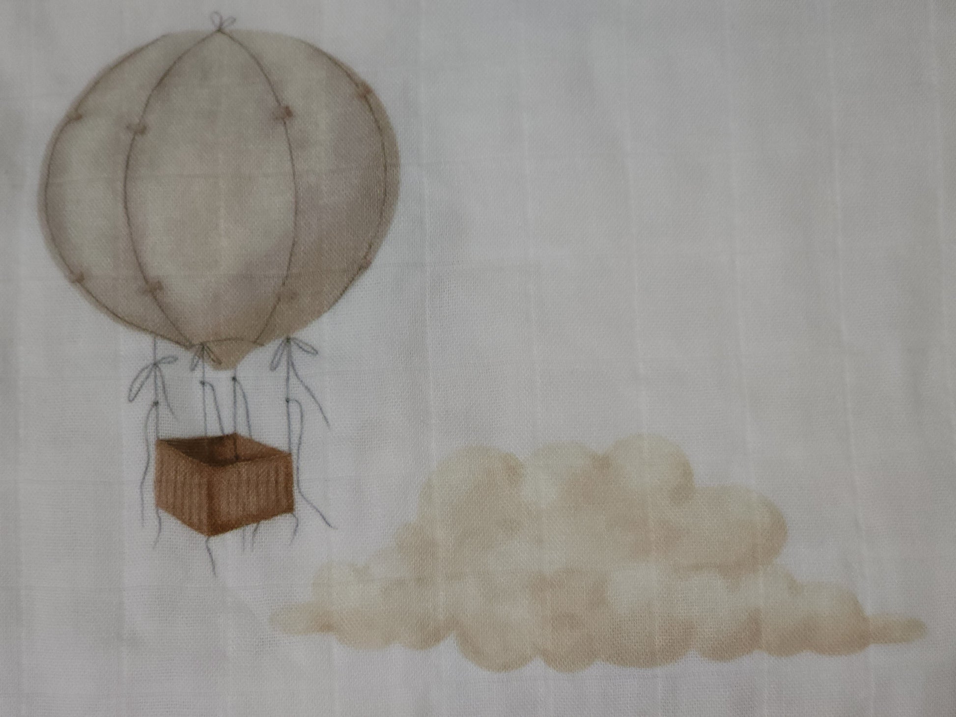 Illustration of a hot air balloon with a basket against a light gray background