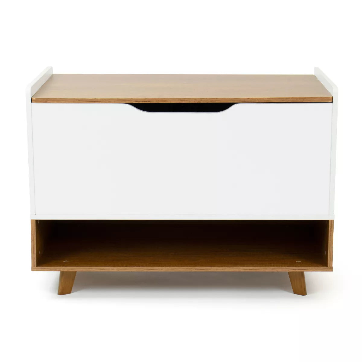 Humble Crew Morgan Mid-Century Kids' Toy Chest with Soft Close Lid and Storage Shelf Wood/White