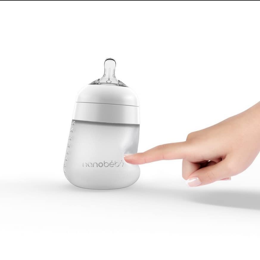 Nanobébé Flexy Silicone Baby Bottle, Anti-Colic, Natural Feel, Non-Collapsing Nipple, Non-Tip Stable Base, Easy to Clean, 3-Pack, Gray, 9oz
