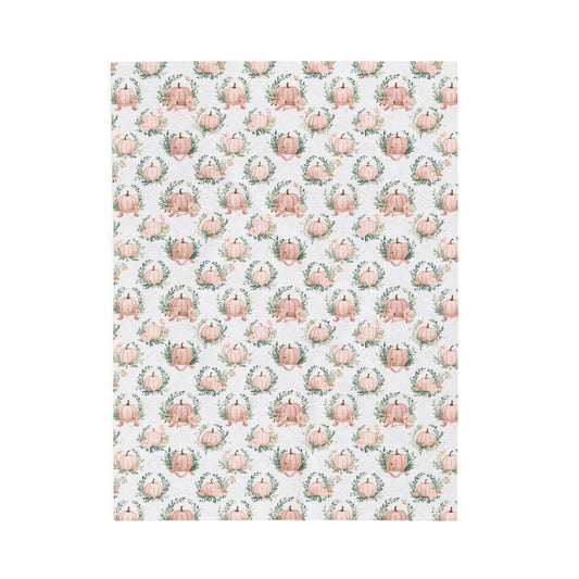 Velveteen Plush Blanket - Cozy Floral Home Decor Gift - Elegant Pumpkin Design