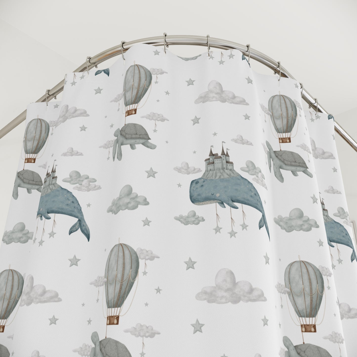 Children's Shower Curtain - Whale Ships Design