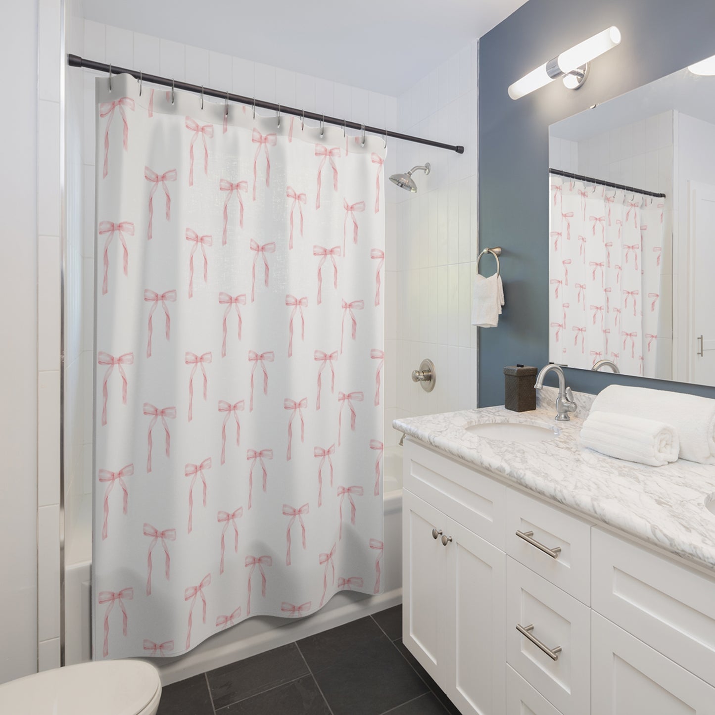 Shower Curtain Coquette Pink Bows - All The Things Baby