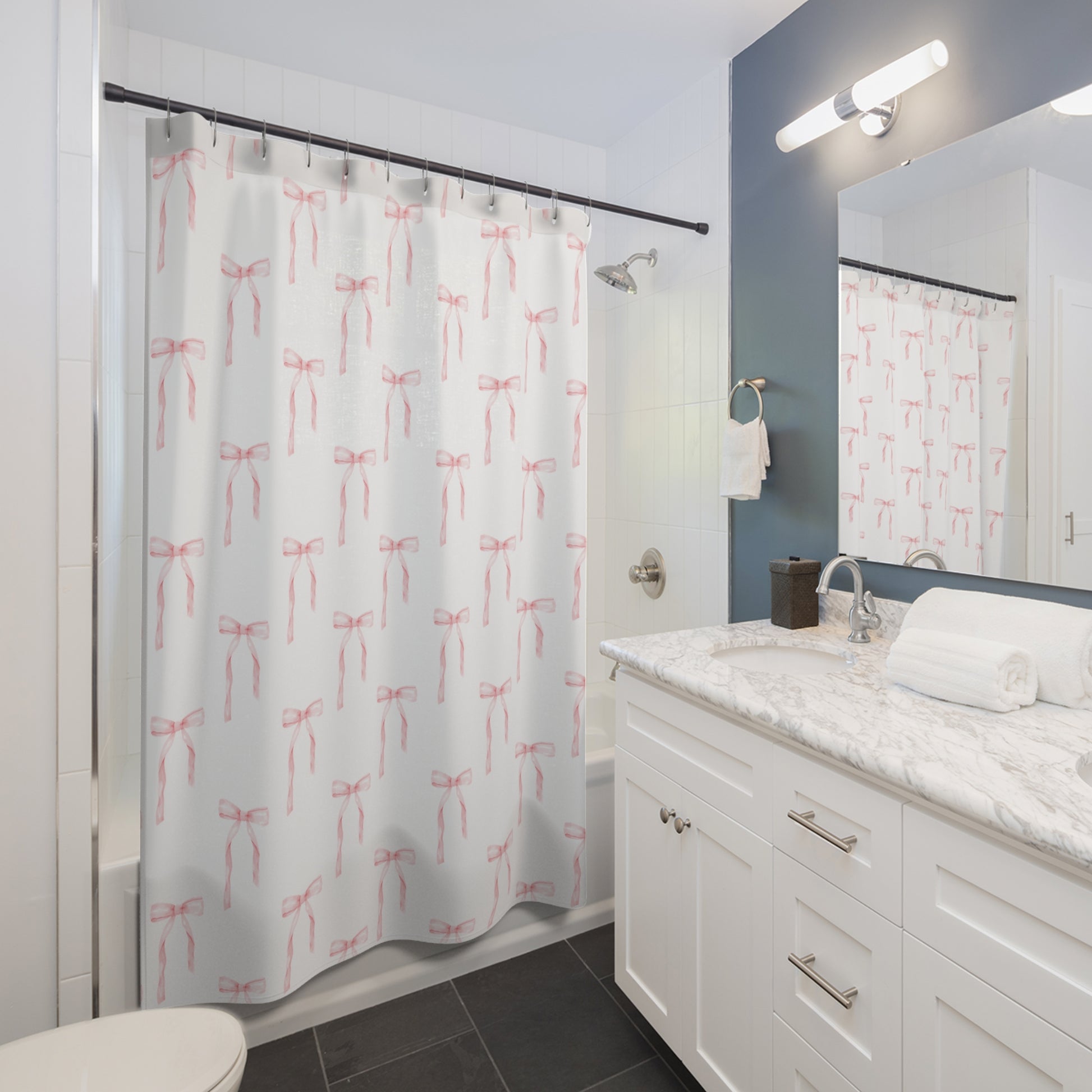 Shower Curtain Coquette Pink Bows - All The Things Baby
