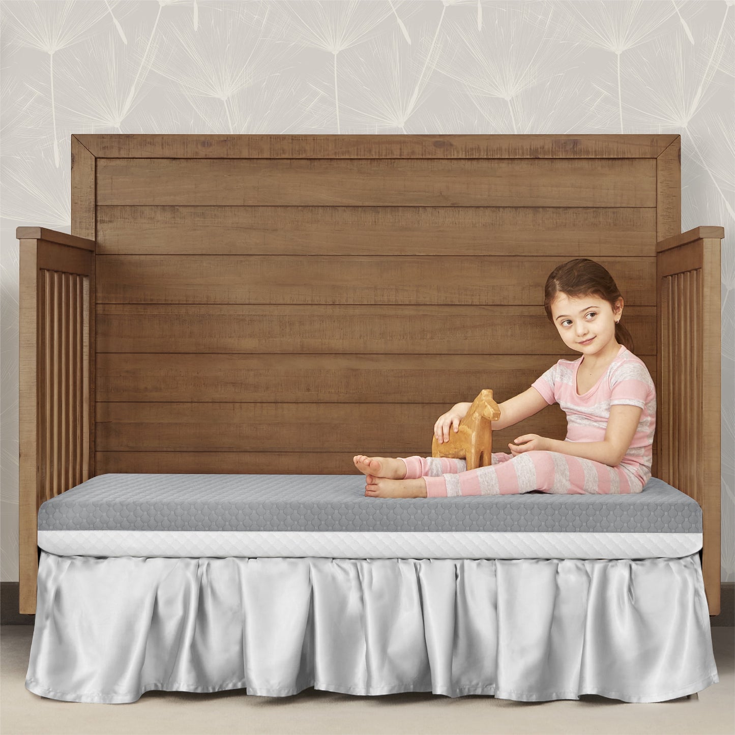 Pure Zen 2 in 1 Crib & Toddler Mattress, White and Grey, Greenguard Gold Certified