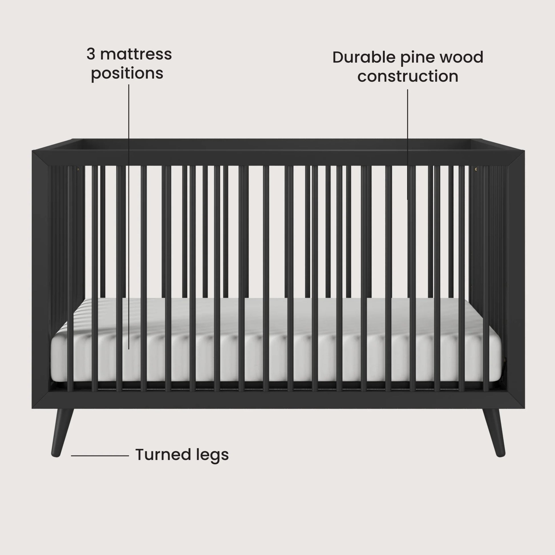Cranbrook Crib and Dresser Nursery Set, 4-In-1 Convertible Crib with 6-Drawer Dresser, Ebony, 2-Piece