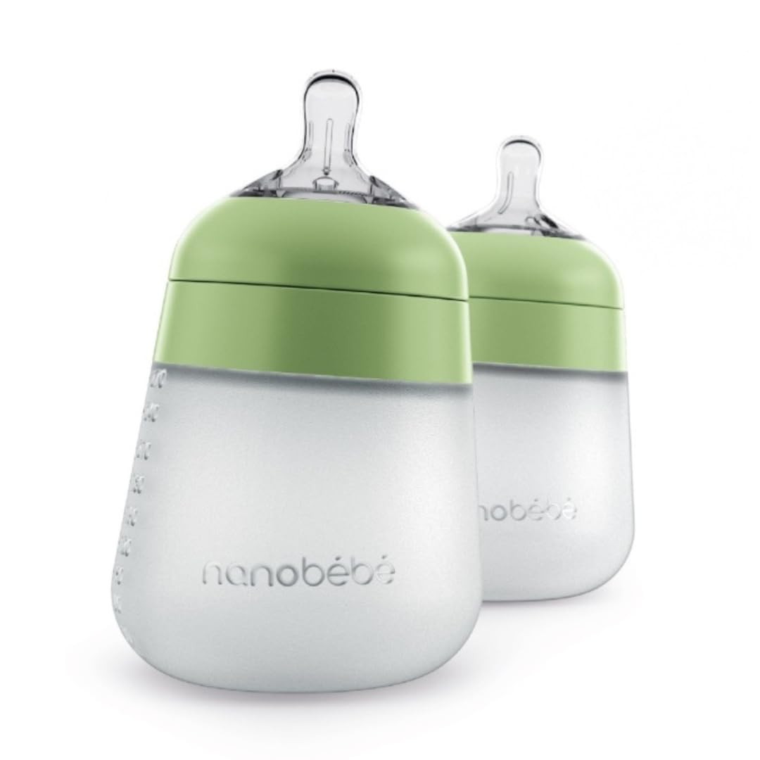 Nanobébé Flexy Silicone Baby Bottle, Anti-Colic, Natural Feel, Non-Collapsing Nipple, Non-Tip Stable Base, Easy to Clean, 3-Pack, Gray, 9oz