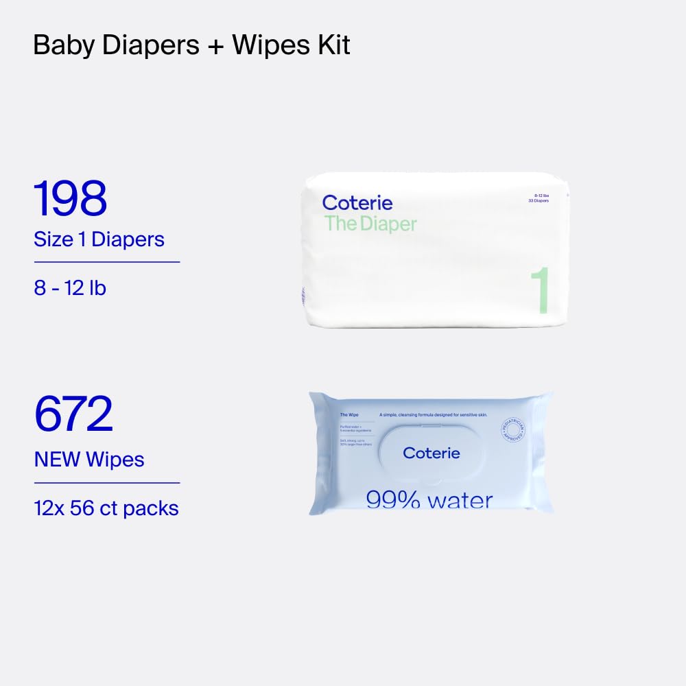 Coterie Baby Wipes + Diapers Kit Hypoallergenic for Sensitive Skin