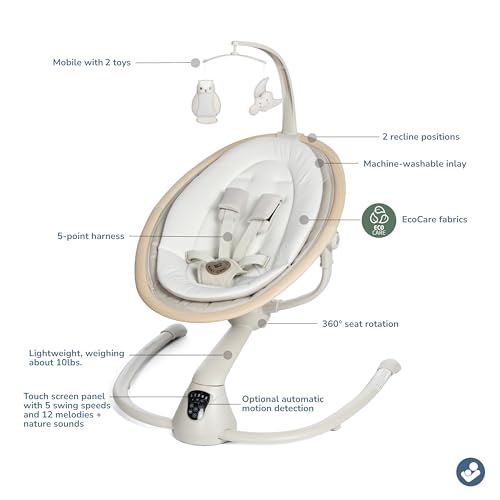 Maxi-Cosi Cassia Baby Swing: Portable, 360 Rotation, 5 Speeds, 12 Melodies, Recycled Fabric, Slate