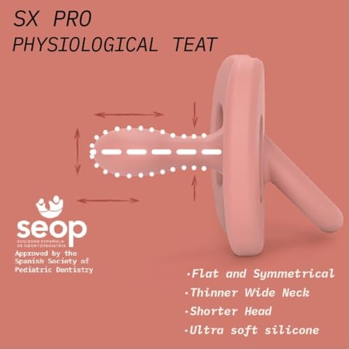 Color Essence SX PRO Silicone Baby Pacifier 2Pk, Made with 100% Soft Silicone, Baby Essentials Perfect for Breastfeeding Babies, Designed in Spain, 0-6 Mths, Mustard/Blue