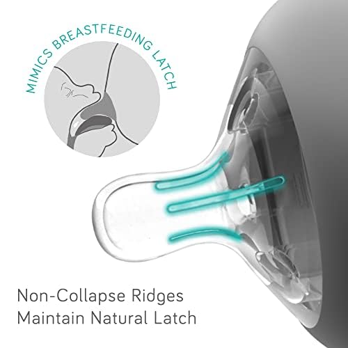 Nanobébé Flexy Silicone Baby Bottle, Anti-Colic, Natural Feel, Non-Collapsing Nipple, Non-Tip Stable Base, Easy to Clean, 3-Pack, Gray, 9oz