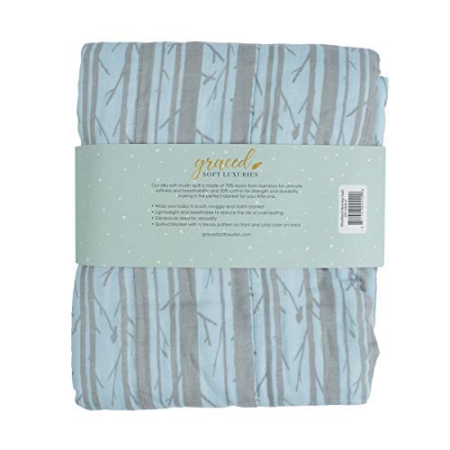 GRACED SOFT LUXURIES Softest Large 100% Cotton Muslin Quilt, 47" x 47" Reversible Printed Cotton Baby Receiving Blanket (Floral Burst)