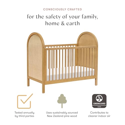 babyletto Bondi Cane 3-in-1 Convertible Baby Crib - GREENGUARD Gold Certified Convertible Crib to Toddler Bed & Daybed - Wooden Baby Bed with 4 Adjustable Mattress Heights - Easy to Assemble - Honey