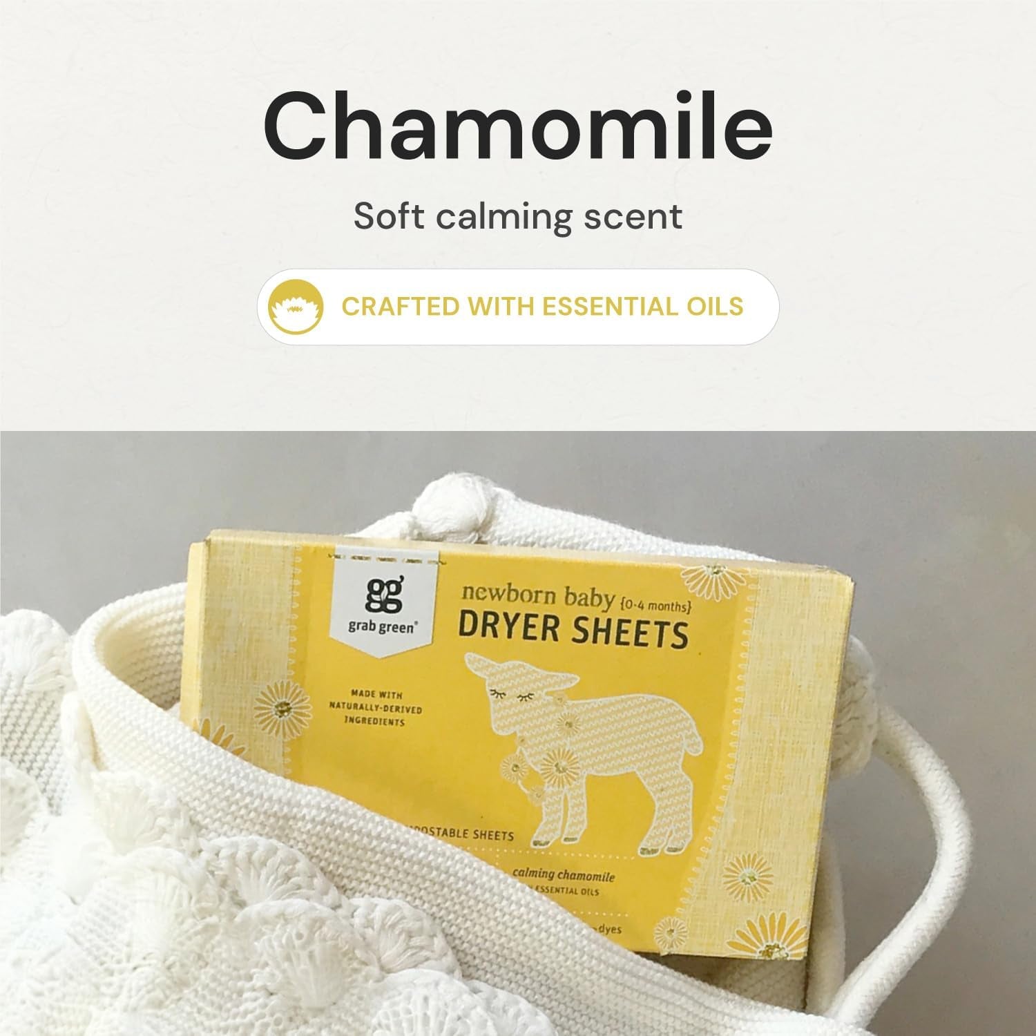 Newborn Baby Dryer Sheets, 120 Sheets, Chamomile Scent, Plant and Mineral Based, Compostable, Softens Clothing and Linens, Reduces Static Cling