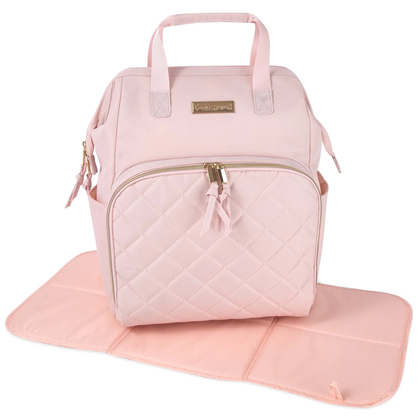 Super Cooler Main Frame Dual Zipper Closure Diaper Bag Backpack Tote with Matching 6-Ply Changing Pad, Insulated Bottle Pockets, Stroller Straps and Pacifier Pouch in Mauve Pink