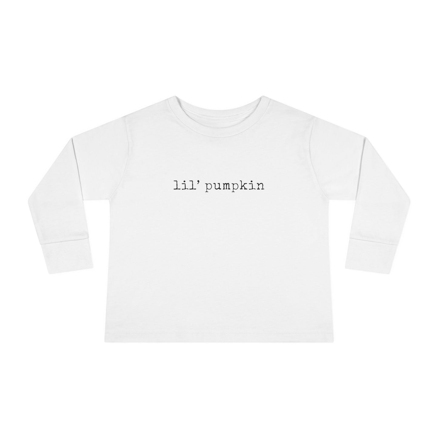 White cropped sweatshirt with 'lil' pumpkin' text on a white background