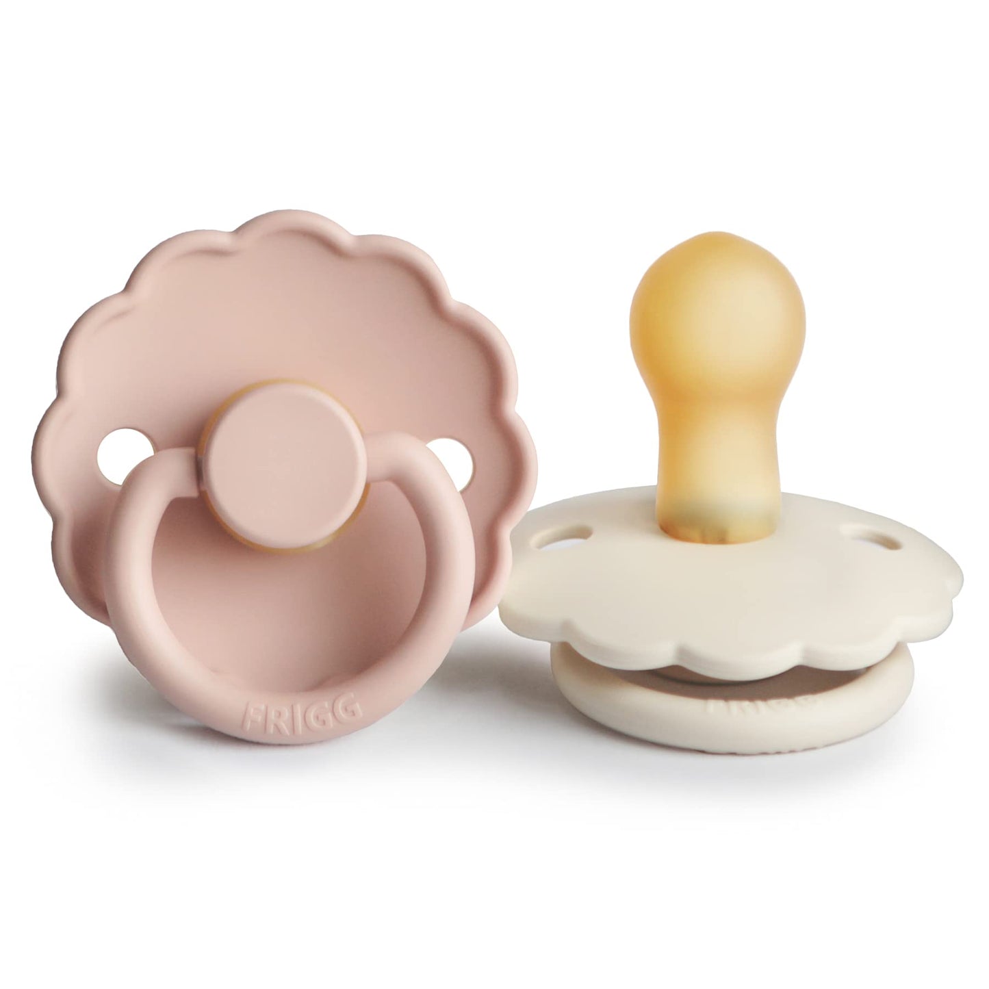 FRIGG Daisy Natural Rubber Baby Pacifier | Made in Denmark | BPA-Free (Aurora/Bright White, 0-6 Months) 2-Pack