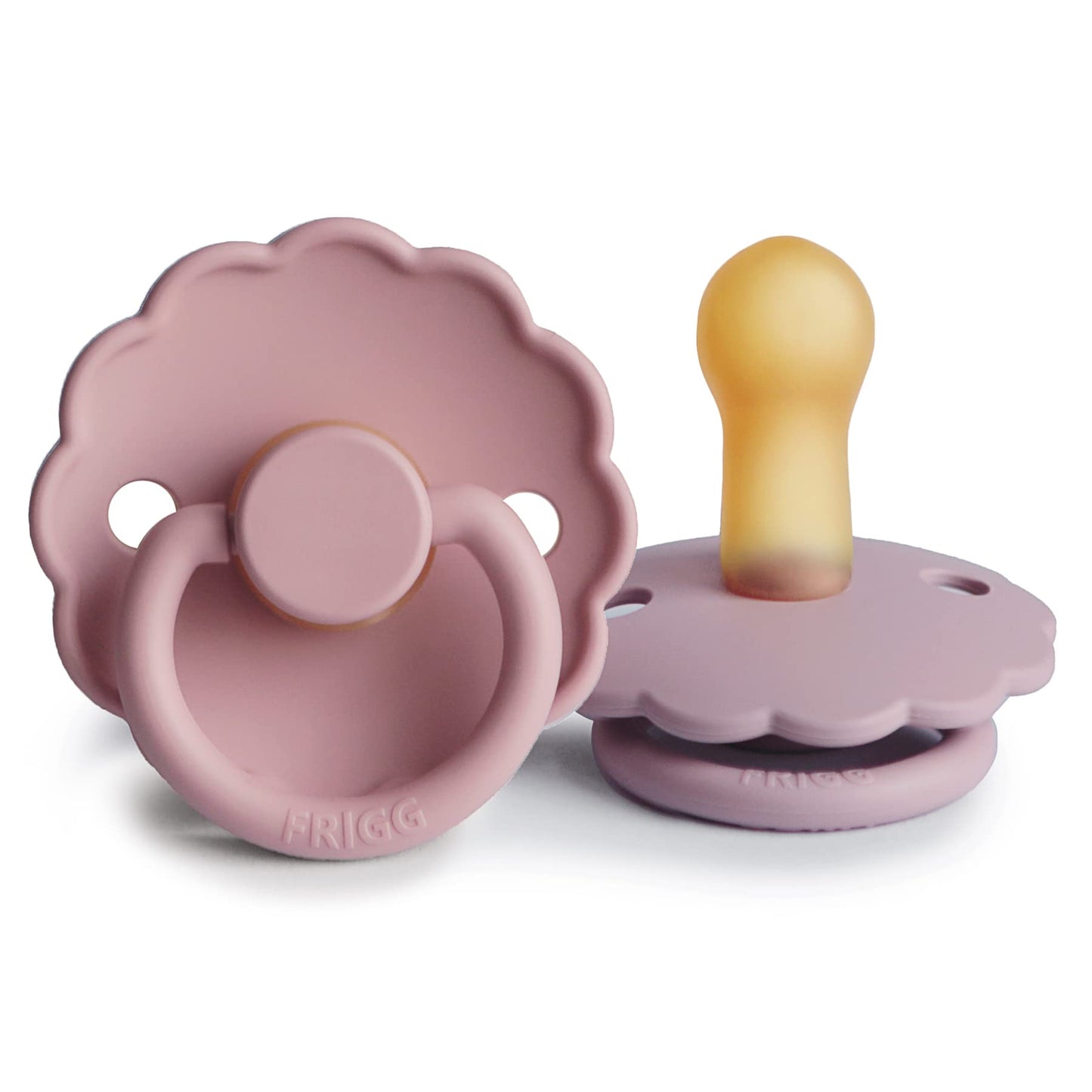 FRIGG Daisy Natural Rubber Baby Pacifier | Made in Denmark | BPA-Free (Aurora/Bright White, 0-6 Months) 2-Pack