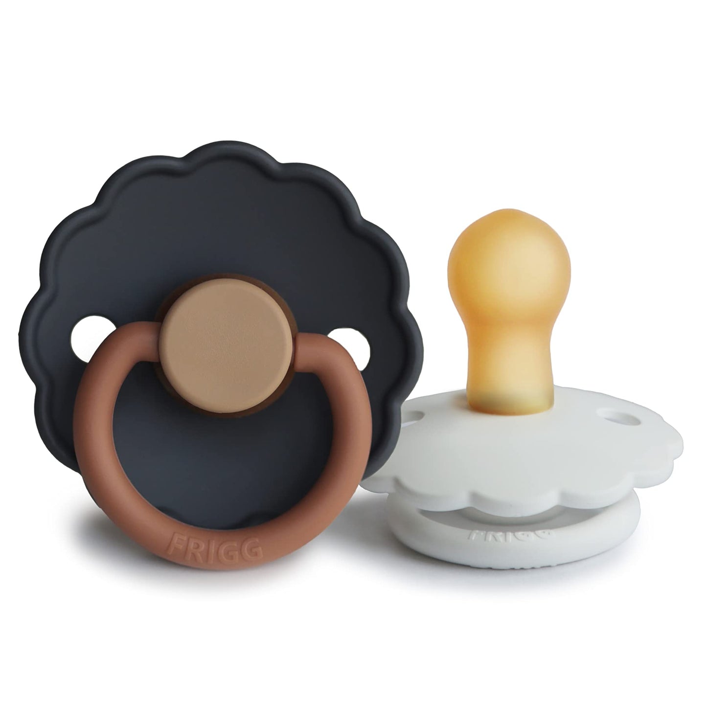 FRIGG Daisy Natural Rubber Baby Pacifier | Made in Denmark | BPA-Free (Aurora/Bright White, 0-6 Months) 2-Pack