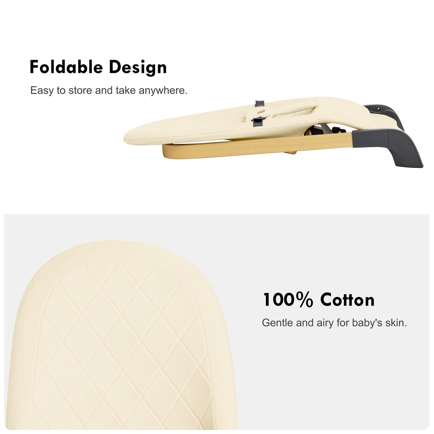 Foldable Baby Bouncer, Baby Seat with 3 Adjustable Heights, Portable Newborn Rocker