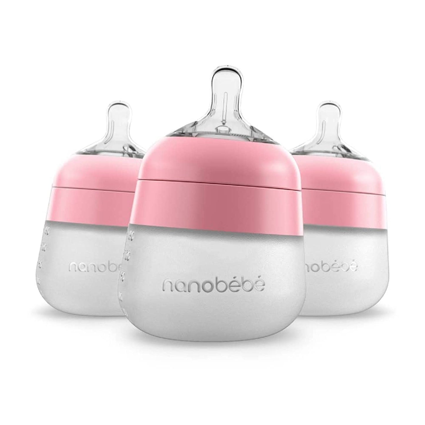 Nanobébé Flexy Silicone Baby Bottle, Anti-Colic, Natural Feel, Non-Collapsing Nipple, Non-Tip Stable Base, Easy to Clean, 3-Pack, Gray, 9oz