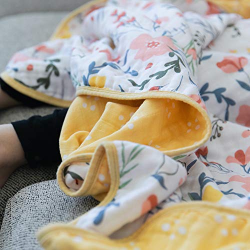 GRACED SOFT LUXURIES Softest Large 100% Cotton Muslin Quilt, 47" x 47" Reversible Printed Cotton Baby Receiving Blanket (Floral Burst)