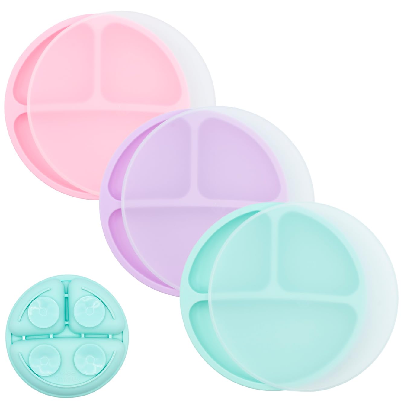 WeeSprout Suction Plates for Babies & Toddlers - 100% Silicone, Dinnerware Stays Put, 3 Pack