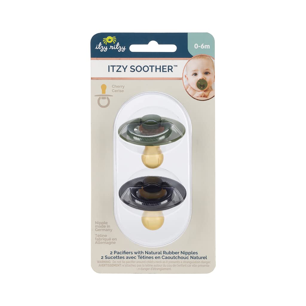 Itzy Ritzy Natural Rubber Pacifiers, Set of 2 – Natural Rubber Newborn Pacifiers with Cherry-Shaped Nipple & Large Air Holes for Added Safety; Set of 2 i