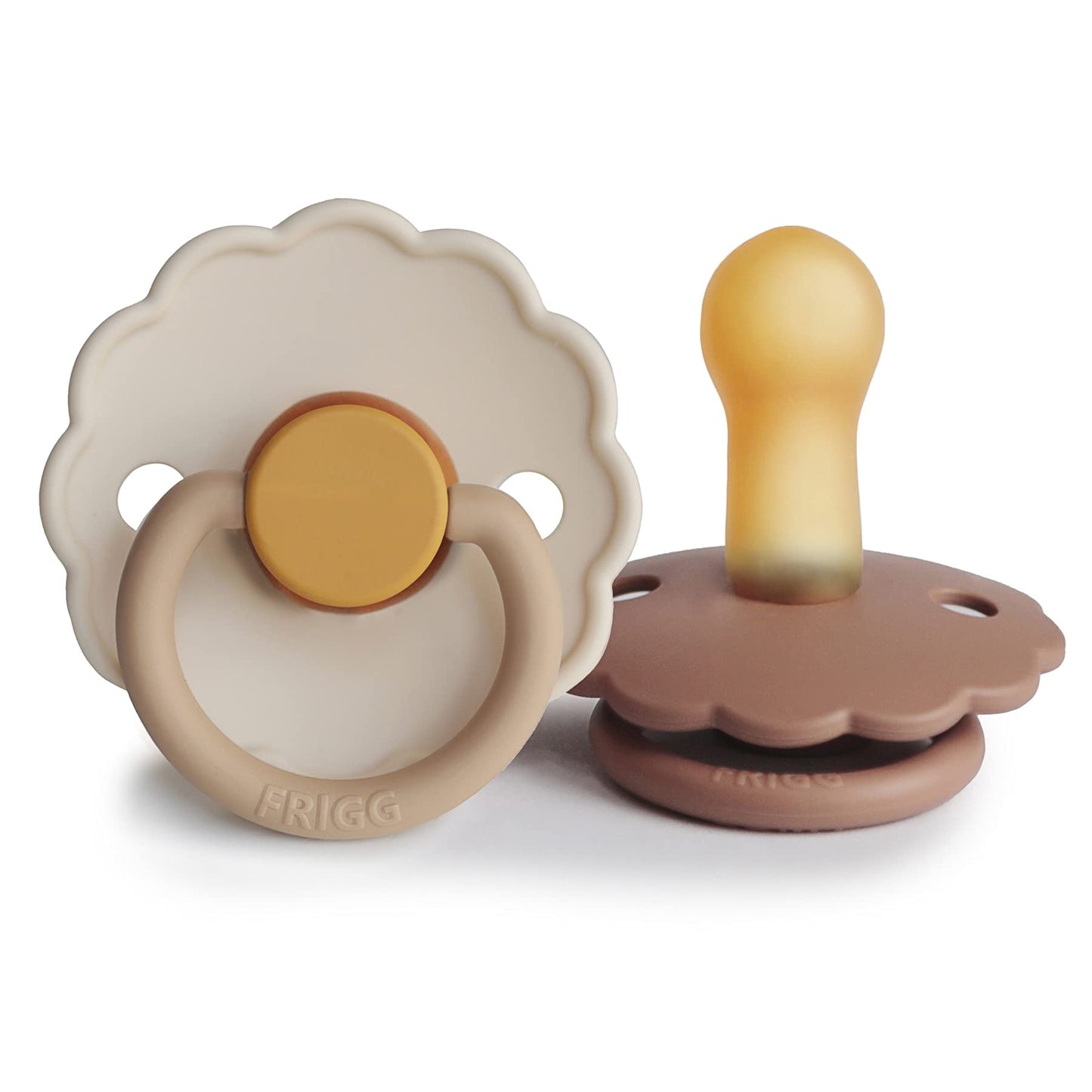 FRIGG Daisy Natural Rubber Baby Pacifier | Made in Denmark | BPA-Free (Aurora/Bright White, 0-6 Months) 2-Pack