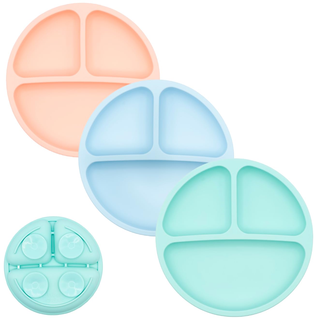 WeeSprout Suction Plates for Babies & Toddlers - 100% Silicone, Dinnerware Stays Put, 3 Pack