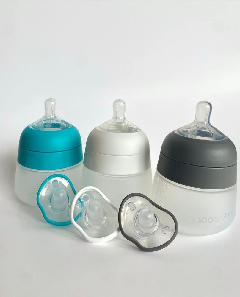 Nanobébé Flexy Silicone Baby Bottle, Anti-Colic, Natural Feel, Non-Collapsing Nipple, Non-Tip Stable Base, Easy to Clean, 3-Pack, Gray, 9oz