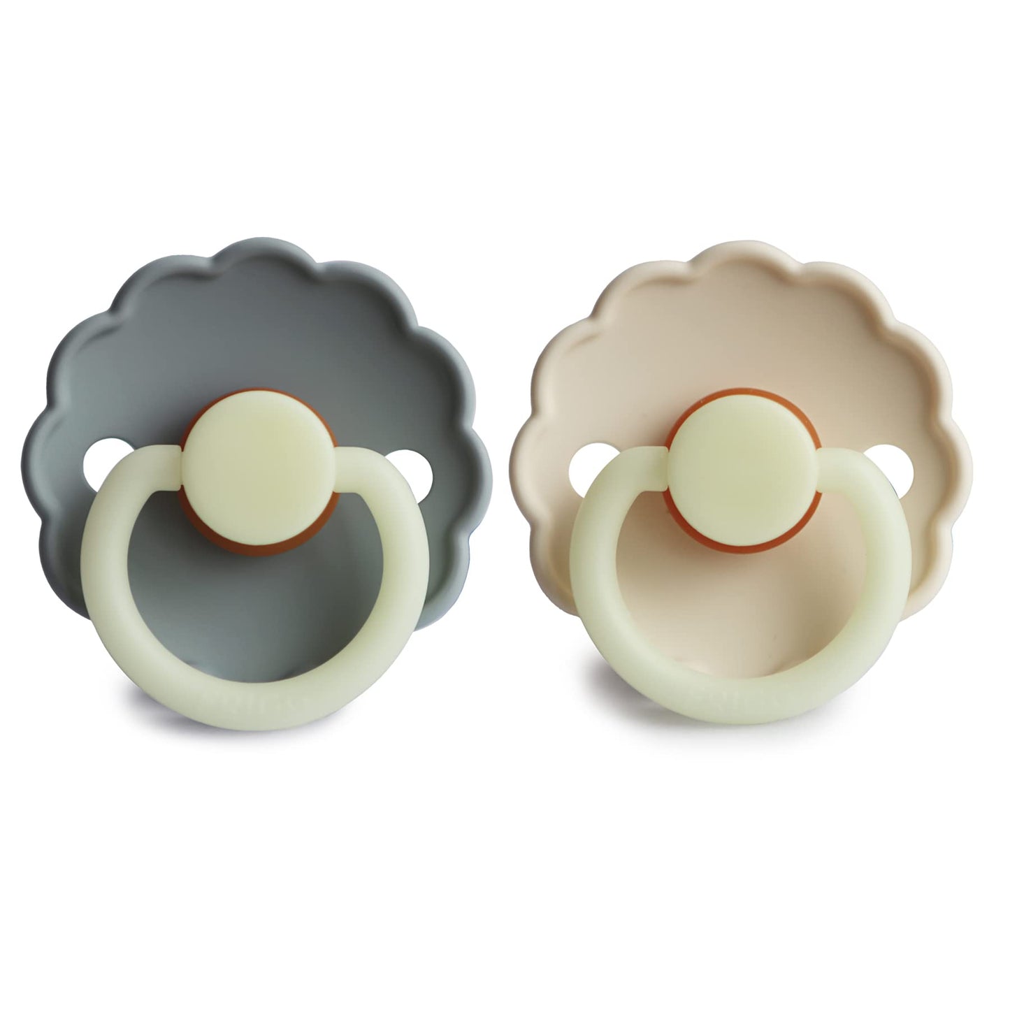 FRIGG Daisy Natural Rubber Baby Pacifier | Made in Denmark | BPA-Free (Aurora/Bright White, 0-6 Months) 2-Pack