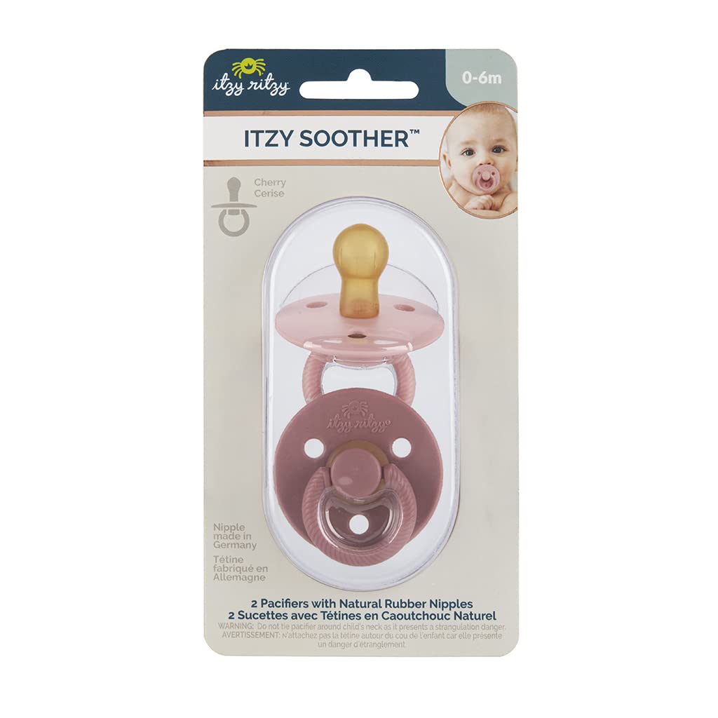 Itzy Ritzy Natural Rubber Pacifiers, Set of 2 – Natural Rubber Newborn Pacifiers with Cherry-Shaped Nipple & Large Air Holes for Added Safety; Set of 2 i
