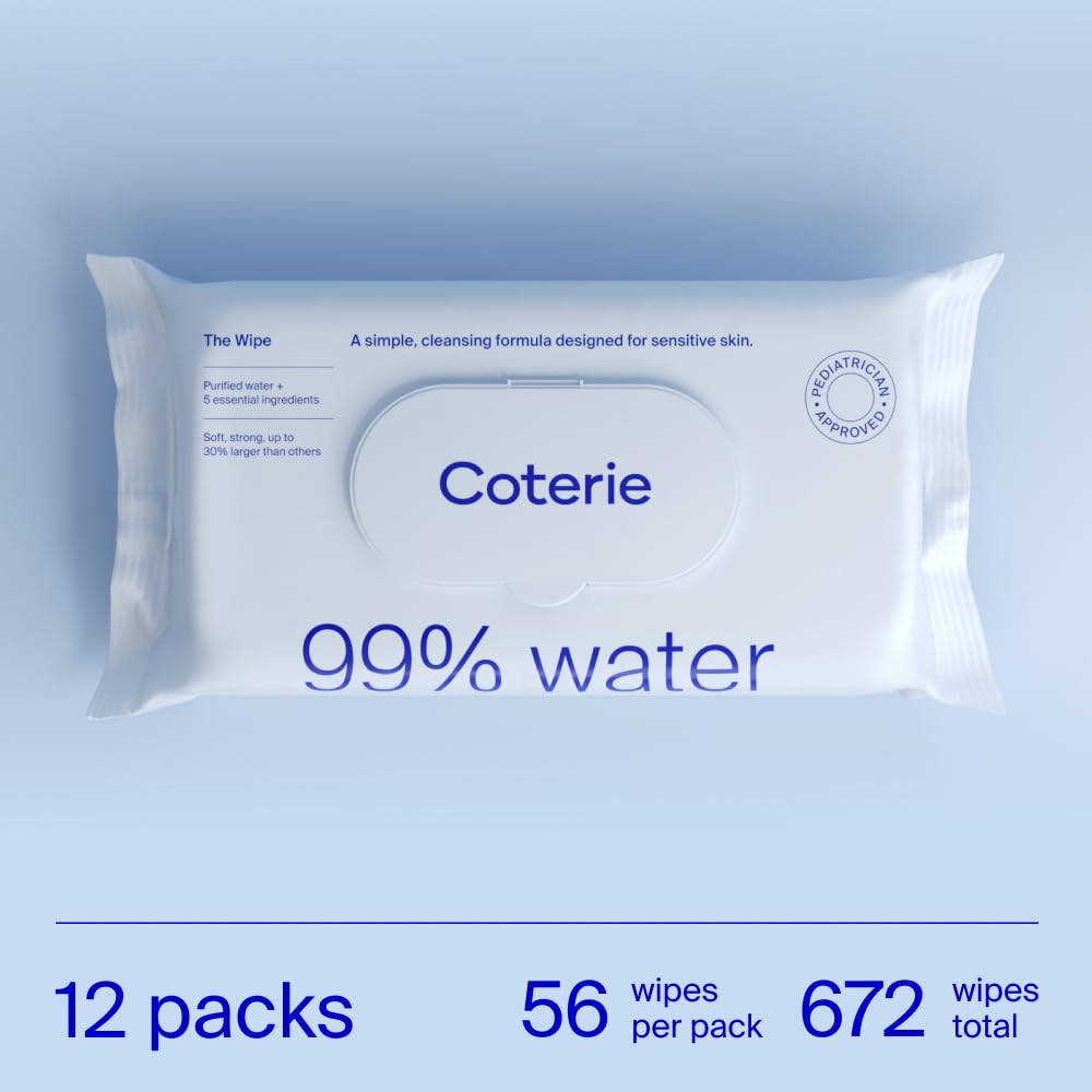 Coterie Baby Wipes for Sensitive Skin, Plant-Based and Plastic-Free Fibers, 99% Water, Hypoallergenic 12 Pack, 672 Count