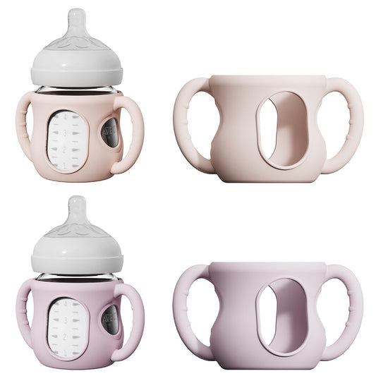4 Pack Silicone Sleeves for Avent Natural Glass Bottles, Anti Breakage Bottle Holder with Handle