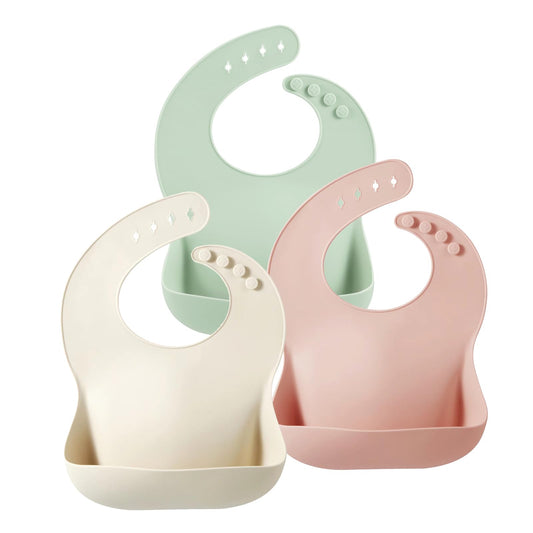 PandaEar Silicone Baby Bibs Set of 3 for Toddlers, BPA Free Waterproof Adjustable Feeding Bib with Large Pocket Food Catcher