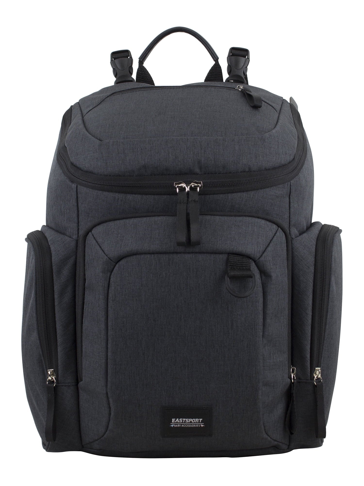 Wooster St. Large Backpack Diaper Bag with Adjustable Shoulder Straps, Bonus Changing Pad, Stroller Straps and Insulated Zipper Pockets, Dark Grey