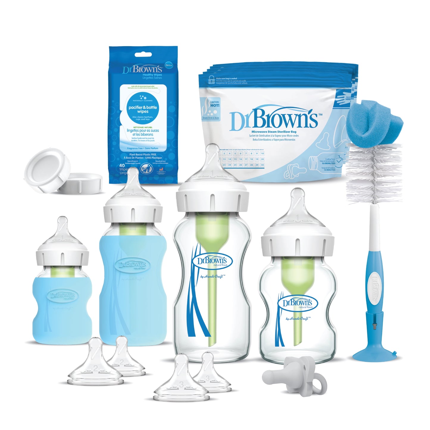 Anti-Colic Options+ Wide-Neck Glass Baby Bottle & Happypaci Starter Set, BPA Free, 0M+