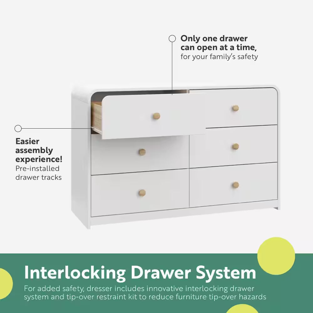 Santos White 6 Drawer 48.13 In. Wide Dresser