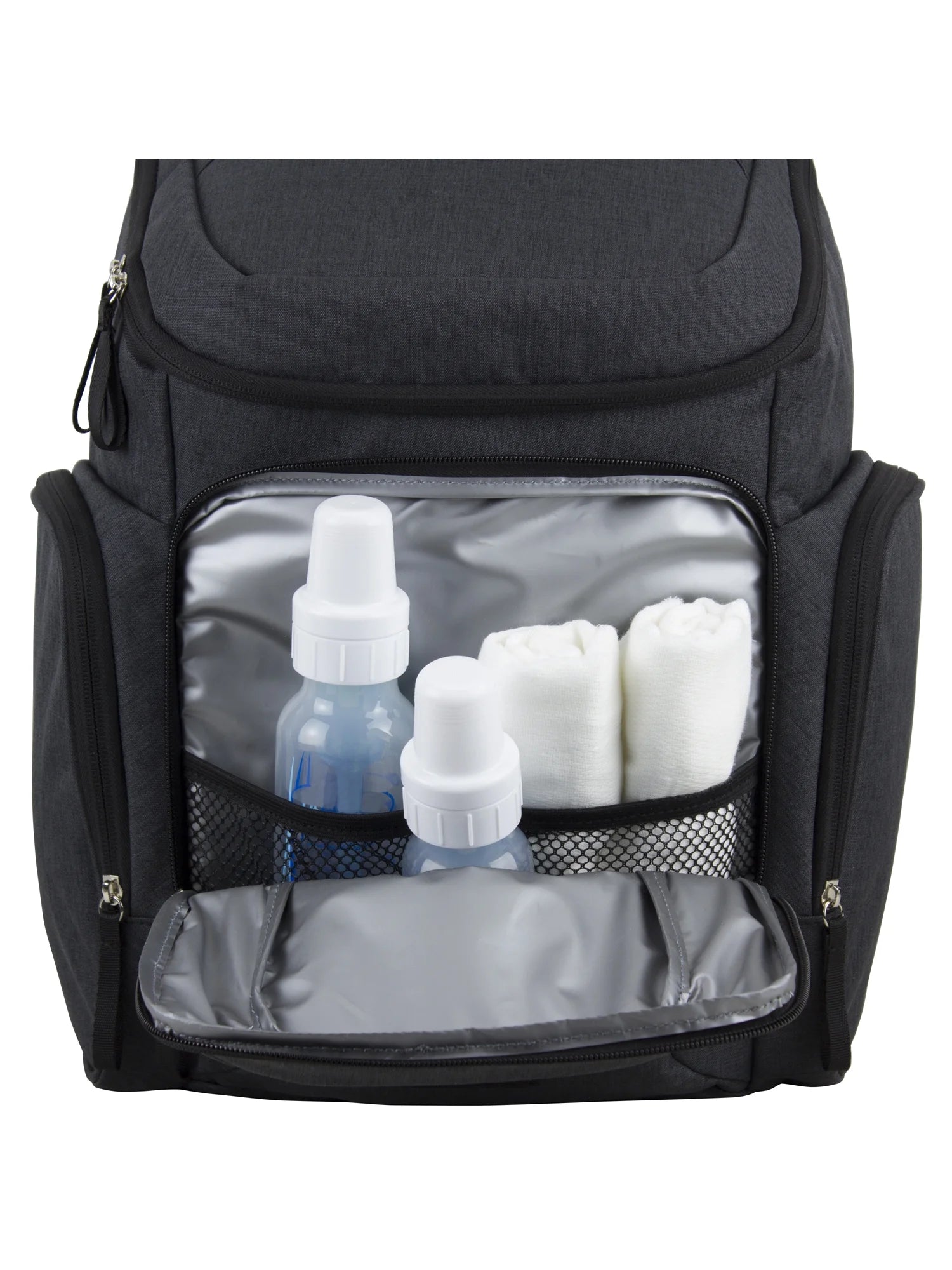 Wooster St. Large Backpack Diaper Bag with Adjustable Shoulder Straps, Bonus Changing Pad, Stroller Straps and Insulated Zipper Pockets, Dark Grey