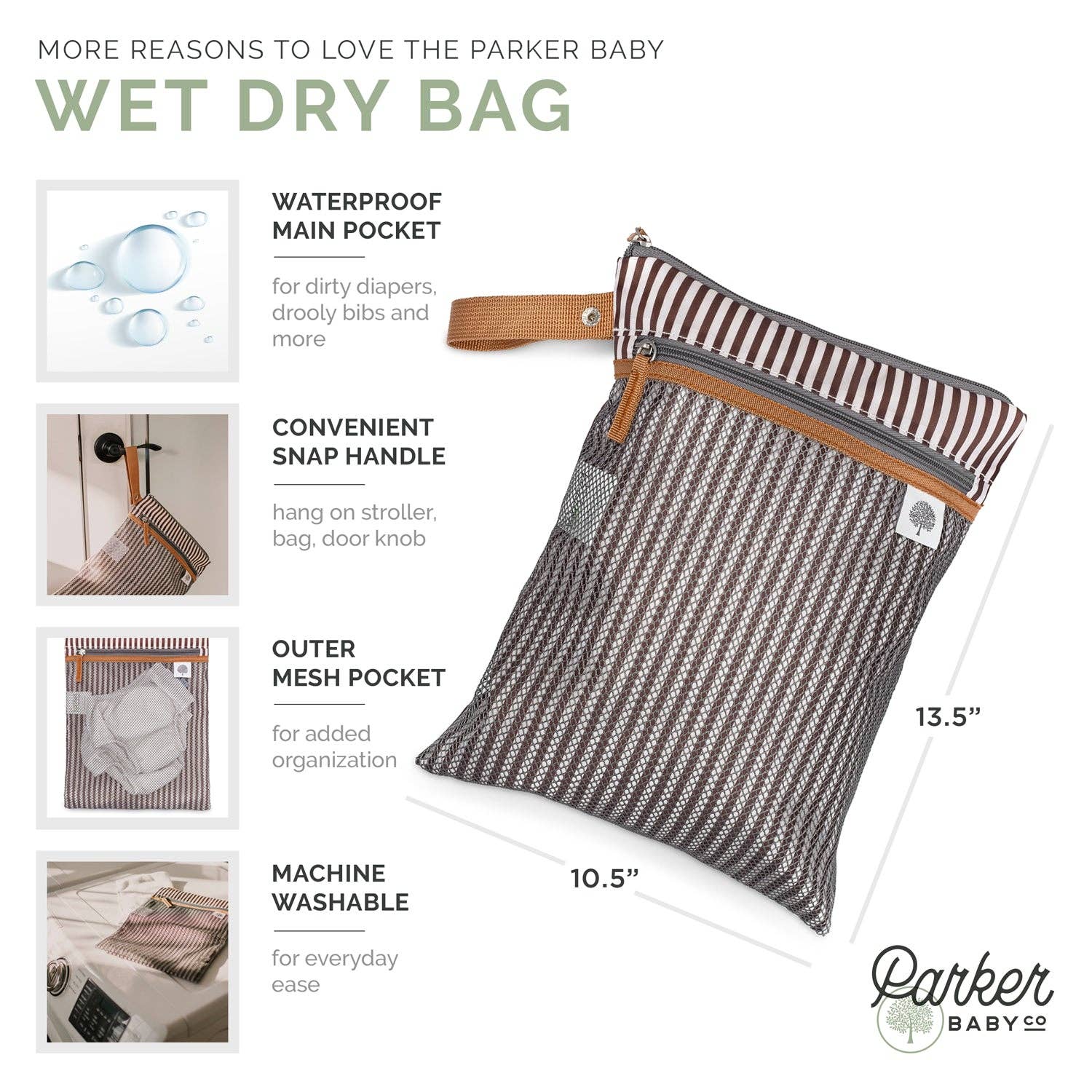 Parker Baby wet dry bag with features displayed