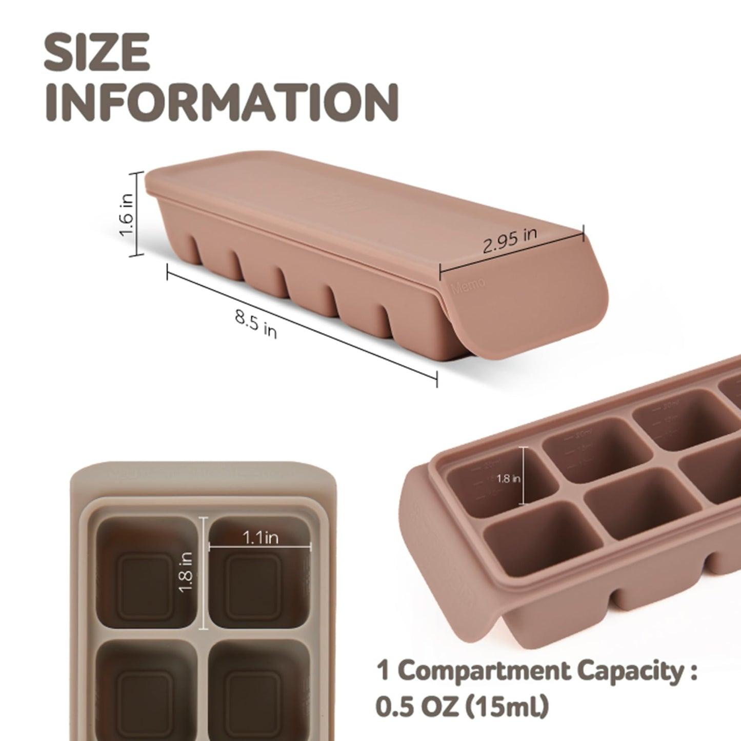 4 Section-1.7oz Gray 100% Food Grade Silicone Ice Cube Tray Food Container with Airtight Locking Lid, Fruit Vegetable Purees, Breastmilk Storage for Baby & Toddler Food | BPA Free Korea Made