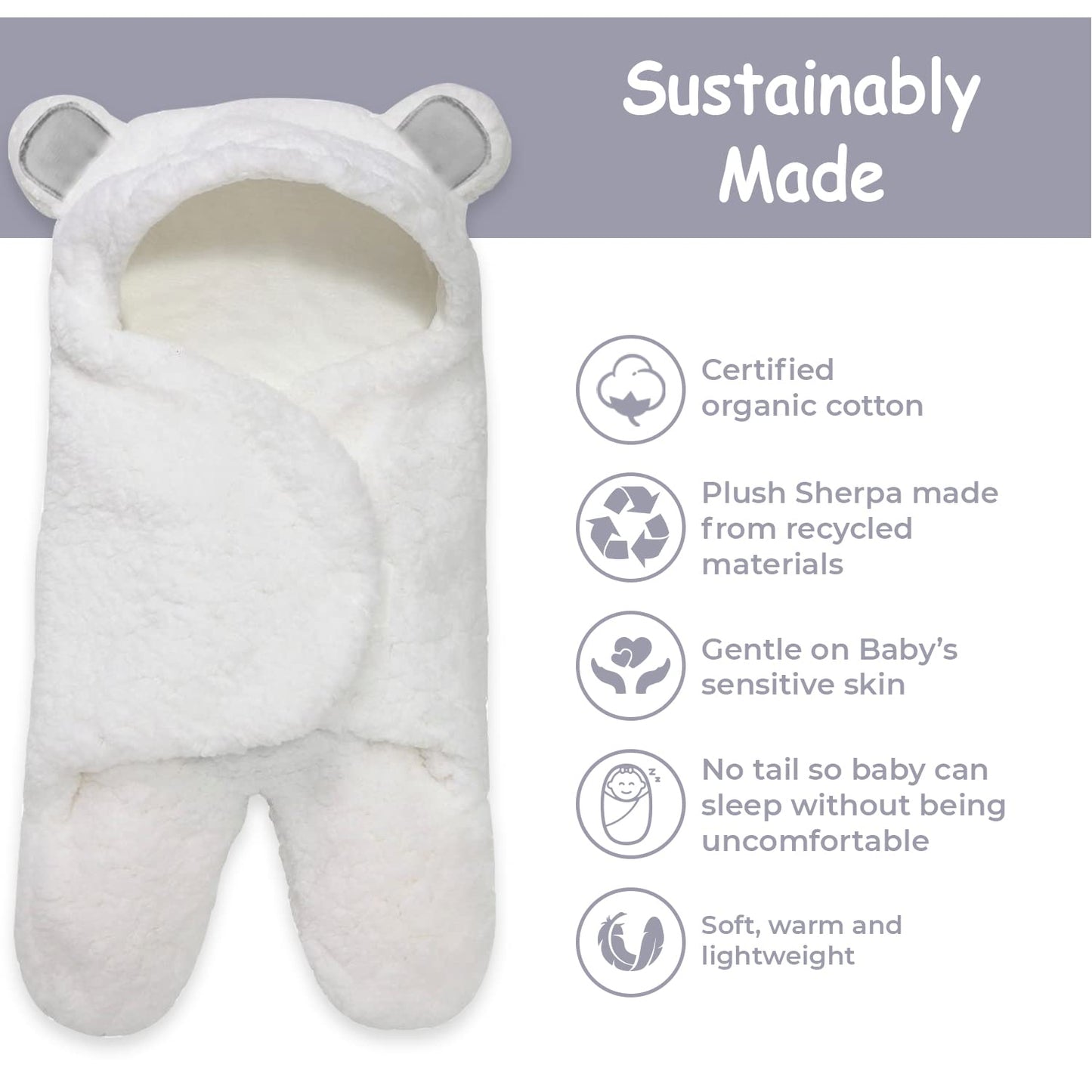 Jam Naturals- Baby Swaddle Blanket, Cute Bear Organic Receiving Swaddling Wrap, Gender Neutral Soft Newborn Baby Registry Gift (White 0-3m)