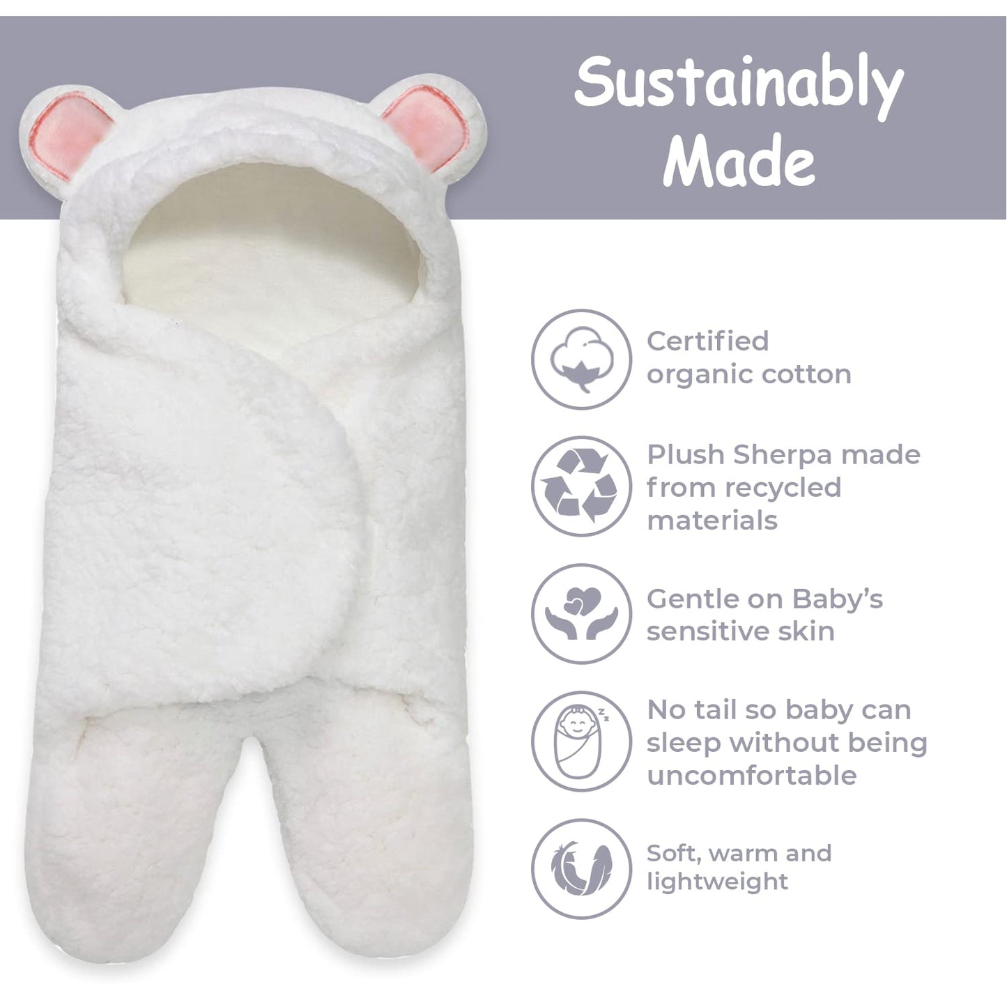 Jam Naturals- Baby Swaddle Blanket, Cute Bear Organic Receiving Swaddling Wrap, Gender Neutral Soft Newborn Baby Registry Gift (White 0-3m)